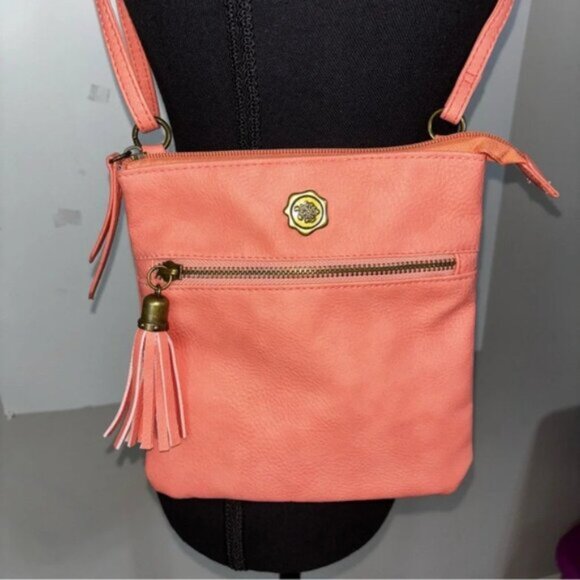 Fiorelli Crossbody Bag Purse Peach Pocket Adjustable Strap Tassel Zip 8x7.5” - Picture 3 of 8